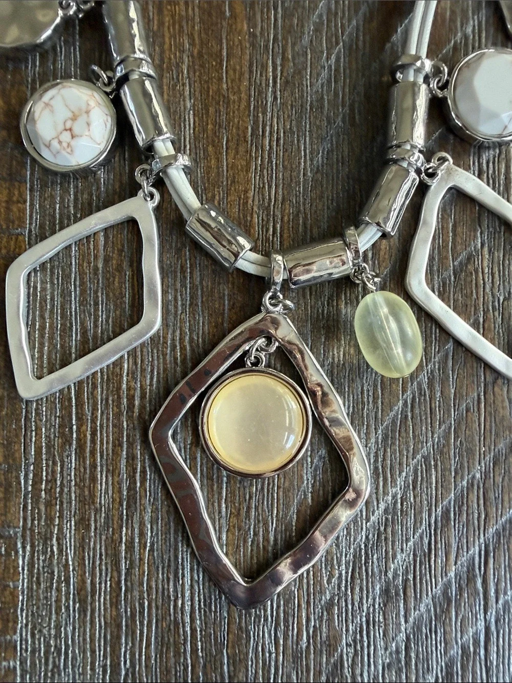 Chico's Silver and Cream Multi-Dangle Statement Necklace 16